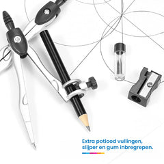 YONO Wiskunde School Set 10in1 - Passer / Geodriehoek / Liniaal / Potlood - Schoolspullen Middelbare - Zwart