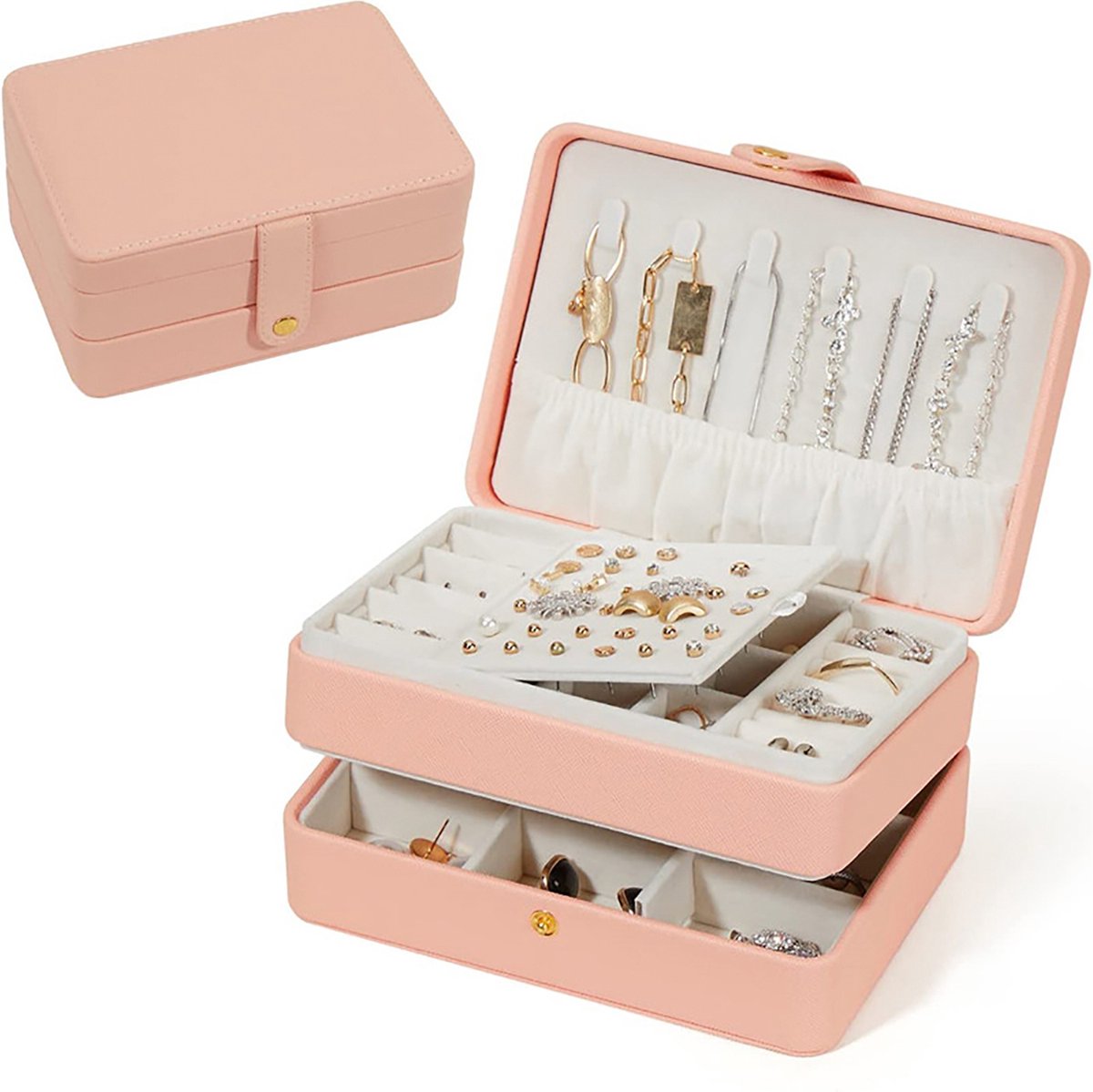 YONO Sieradendoosje - Doos voor Juwelen / Ringen / Kettingen / Oorbellen / Armbanden - Sieraden Organizer - Houder en Opberger - Opbergsysteem - Roze