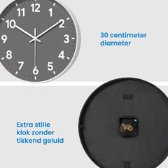 YONO Wandklok Modern - Stille Klok - 30 cm - Grijs