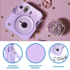 YONO Accessoires Set XL geschikt voor Fujifilm Instax Mini 12 - Camera Tas met Draagriem - Hoesje en Fotoalbum - Fotolijstjes - Filters - Stickers - Lila Paars
