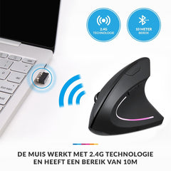 YONO Ergonomische Muis Rechtshandig – Verticale Laptop en Computermuis – Draadloos met USB Connector - Zwart