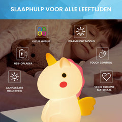 YONO Nachtlampje Kinderen Unicorn - Dimbaar en USB Oplaadbaar - Verschillende LED Kleuren - 14cm