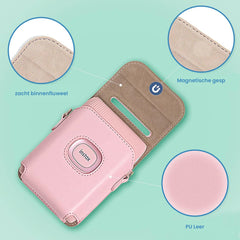 YONO Case geschikt voor Fujifilm Instax Mini Link 2 - Leren Hoesje met Draagriem - Tasje - Beschermhoes - Roze