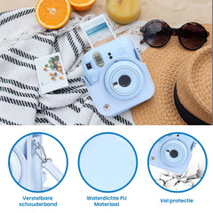 YONO Accessoires Set geschikt voor Fujifilm Instax Mini 12 - Camera Tas met Draagriem - Hoesje en Fotoalbum - Pastel Blauw