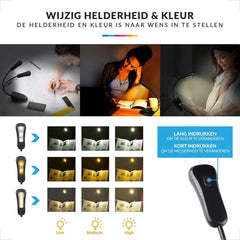 YONO Leeslampje voor Boek - Leeslamp Slaapkamer met Dimfunctie – Klemlamp – Bedlamp – Zwart