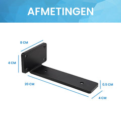 YONO Plankdragers Metaal - Zwevende Plankhouder Wandsteun - 20cm - Zwart - 2 Stuks