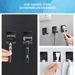 YONO Zelfklevende Haakjes met Scheermeshouder - Wandhaak Badkamer en Douche Ophanghaakjes Zelfklevend - Zwart