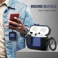 YONO Armor Hoesje geschikt voor Apple Airpods 3 (3e Generatie) - Hard Case met Lock en Clip - Donkerblauw