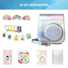 YONO Accessoires Set geschikt voor Fujifilm Instax Mini 11 - Case - Camera Tas - Hoesje - Filters - Fotoboek - Fotoalbum - Stickers en meer - Zilver