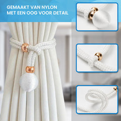 YONO Luxe Gordijn Houder - Gordijn Embrasse Modern - Gordijnbinder Touw - 2 Stuks - Wit