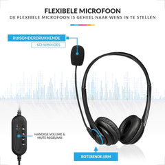 YONO Headset met Microfoon - Koptelefoon met Draad - USB Plug en Play - voor Laptop / Telefoon / PC / Kantoor - Zwart