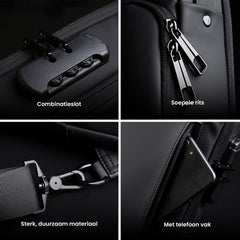 YONO Crossbody Tas - Sling Bag - Waterafstotende Schoudertas - Anti Diefstal Rugzak - Heren en Dames - Zwart