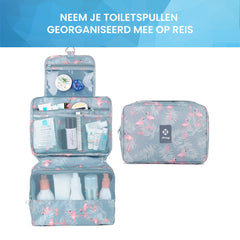 YONO Reis Toilettas Hangend met Haak - Geschikt voor Beauty, Make Up en Toiletartikelen – Travel Organizer – Cosmetica Tas voor Dames en Heren - Flamingo Blauw