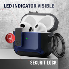 YONO Armor Hoesje geschikt voor Apple Airpods 3 (3e Generatie) - Hard Case met Lock en Clip - Donkerblauw