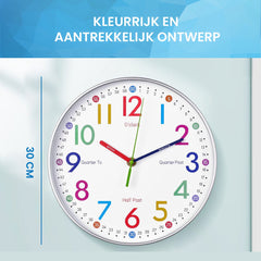 YONO Wandklok voor Kinderen - Leerklok met Kleuren Educatief - Klok Leren Kijken - Stil - Ø 30 cm
