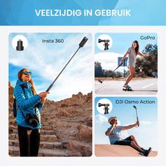 YONO Premium Stick geschikt voor GoPro / DJI Osmo / Insta360 - Onzichtbare Selfie Pole Mount Accessoires Waterproof - Uitschuifbaar tot 120cm - Zwart