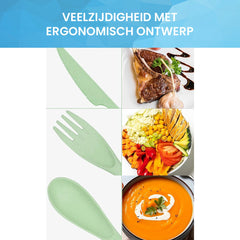 YONO Camping Bestek Set - Outdoor Eetgerei Meeneem Set - Reis Lepel, Vork en Mes - Lichtgroen