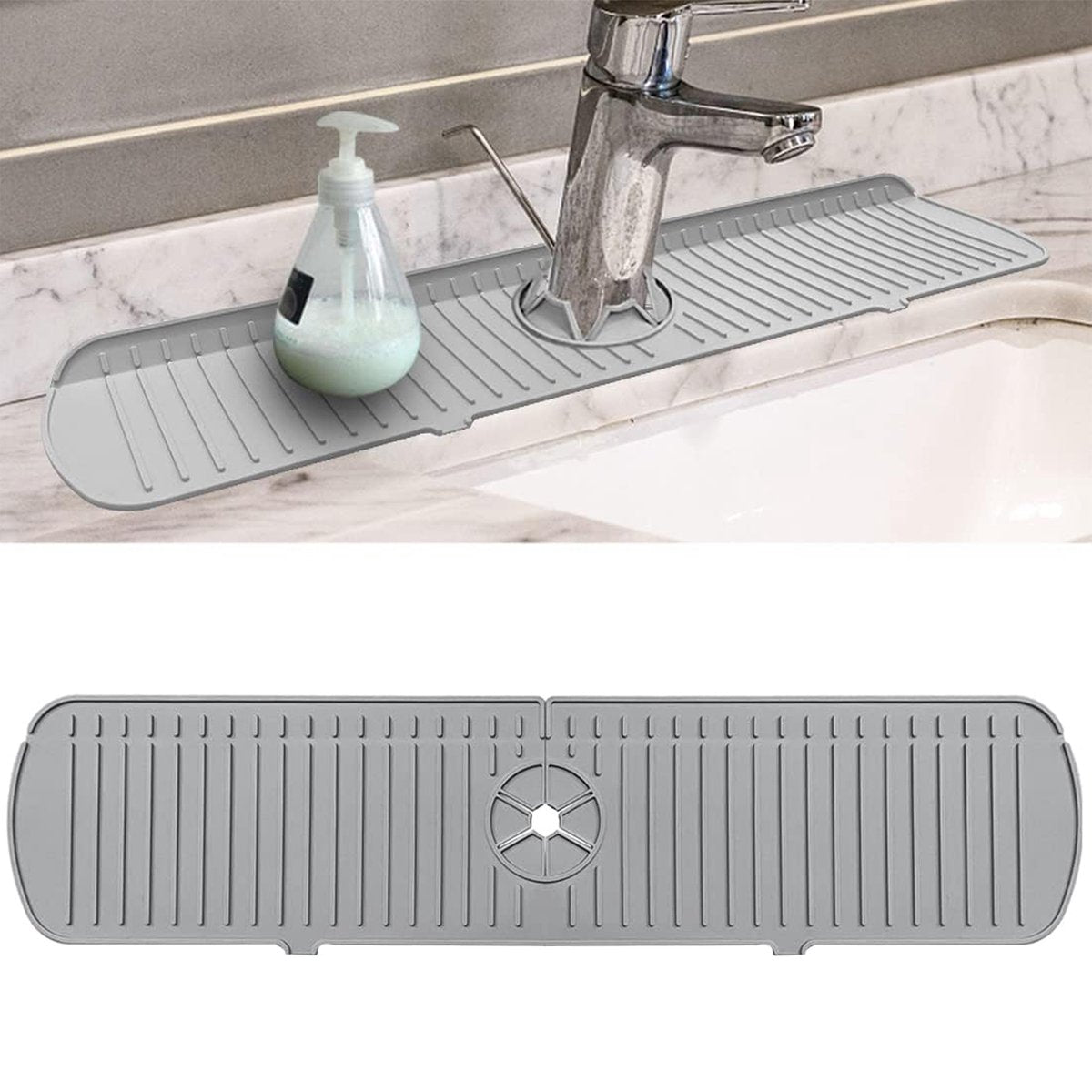 YONO Siliconen Kraanmat - Afdruipmat Organizer - Aanrechtmat voor Kraan - 45 x 15cm - Grijs