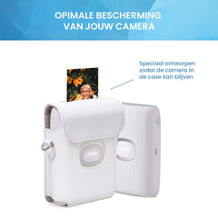 YONO Case geschikt voor Fujifilm Instax Mini Link 2 - Leren Hoesje met Draagriem - Tasje - Beschermhoes - Wit