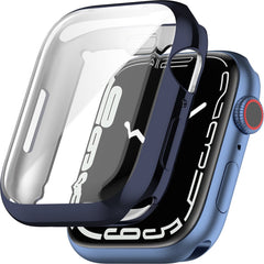 YONO Full Cover Bumper geschikt voor Apple Watch Series 7 / 8 / 9 (41 mm) - Screen Protector Hoesje iWatch - Donkerblauw