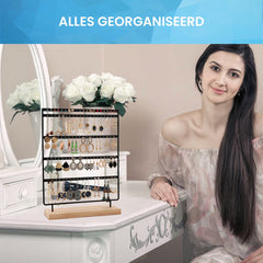 YONO Oorbellenrekje - Sieradenrekje voor Oorbellen Opbergen - Houder Display Rekje - 100 gaatjes - Hout en RVS - Zwart