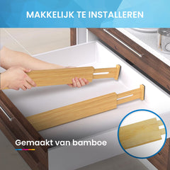 YONO Lade Verdeler Verstelbaar XL - Organizer Uitschuifbaar - Set van 4 - Bamboe