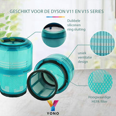 YONO HEPA Filter Set geschikt voor Dyson V11 / V15 / SV14 Steelstofzuiger - Wasbaar met Tool voor Schoonmaken - Stofzuiger Accessoires en Onderdelen - 3 Stuks