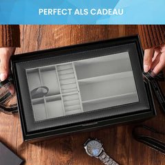 YONO Opbergbox voor Horloges / Brillen / Sieraden - Horloge Box - Zonnebrillen Doos - Organizer - Zwart