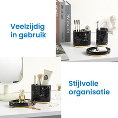 YONO Badkamer Accessoires Set - Zeeppompje - Zeepbakje - Tandenborstel Houder - Beker - Marmerlook Zwart Goud