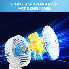 YONO Handventilator - Draagbare Ventilator Oplaadbaar - Tafelventilator Draadloos - Mini Fan - 6 Standen - Wit