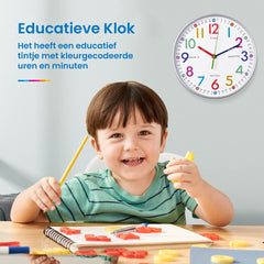 YONO Wandklok voor Kinderen - Leerklok met Kleuren Educatief - Klok Leren Kijken - Stil - Ø 30 cm