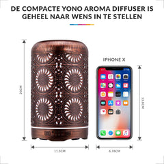 YONO Aroma Diffuser met LED Verlichting - Verstuiver voor Etherische Olie - Geurverspreider - Vernevelaar - Brons Metaal - 250ML