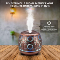 YONO Aroma Diffuser met LED verlichting - Verstuiver voor Etherische Olie - Geurverspreider - Vernevelaar - Brons Metaal - 500ML