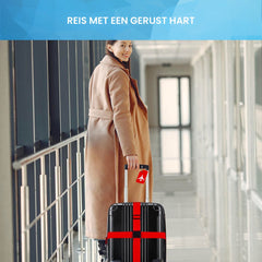 YONO Kofferriem met Kofferlabel - 2 Kofferband en 2 Bagagelabel - Dubbele Bagage Riem Verstelbaar - 4 Pack - Rood