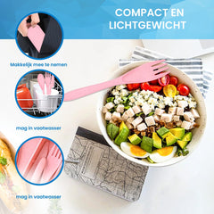 YONO Camping Bestek Set - Outdoor Eetgerei Meeneem Set - Reis Lepel, Vork en Mes - Roze