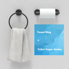 YONO Handdoekhouder en WC Rolhouder - RVS - Handdoekring - Badkamer Houder Accessoires - Toiletrolhouder Handdoekrek - Set van 2 - Mat Zwart