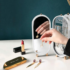 YONO Compacte Sieradenhouder met Spiegel - Sieraden Display Organizer - Oorbellen Standaard - Oorbellenrekje - Ketting Houder - Sieradendoosje - Wit