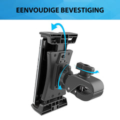 YONO Tablet Houder met Klem - 360 Graden Draaibaar - Geschikt voor Kinderwagen / Spinning Fiets / Fitnessapparatuur voor Binnen - Zwart