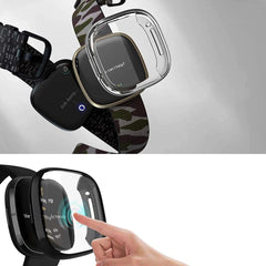 Full Cover Bumper geschikt voor Fitbit Versa 3 / Sense – Siliconen Screenprotector Case - Beschermings Hoesje – Zwart