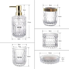 YONO Badkamer Accessoires Set - Gehard Glas - Zeeppompje - Zeepbakje - Tandenborstel Houder - Beker - Transparant