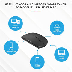 YONO Draadloze Muis met Bluetooth - Oplaadbaar - Geschikt voor Laptop, PC en Mac - Zwart