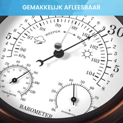 YONO Barometer voor Binnen - Klassiek Weerstation met Hygrometer en Thermometer - Houtlook