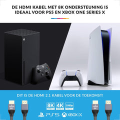 HDMI 2.1 kabel Ultra High Speed – geschikt voor PS5 en Xbox Series X ondersteuning 8K en 4K – Gold Plated – Nylon – 1.5 Meter