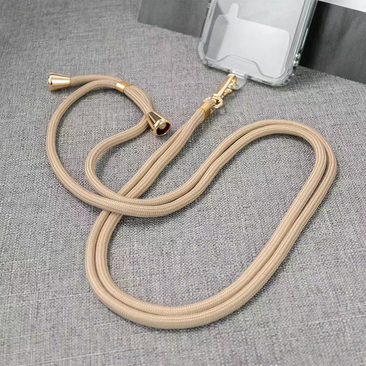Telefoonkoord Universeel – Nylon Telefoon Ketting Verstelbaar – Phone Cord – Telefoon GSM Koord - Champagne