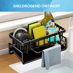 YONO Gootsteen Organizer voor Aanrecht en Keuken - Vaatdoek en Spons Houder - Zwart