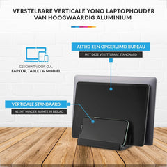 YONO Aluminium Laptop Standaard Verticaal XL – Verticale Houder voor Bureau / Tablet / Telefoon / Macbook - Zwart