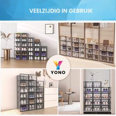YONO Sneakerbox Set - Schoenen Opbergsysteem - Schoenenbox Organizer - Schoenenrek met Deur - Transparant - 12 Stuks
