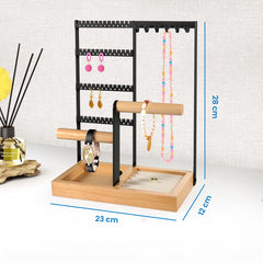 YONO Sieradenrekje Organizer - Houder Display voor Oorbellen / Kettingen / Armbanden Opbergen - Hout en RVS - Zwart