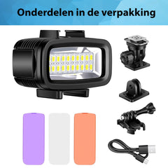 YONO Duiklamp geschikt voor GoPro en Camera - LED Lamp met Filters en Mounts - Actioncam Accessoires - 40M Waterdicht