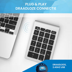YONO Numpad Draadloos - Numeriek Toetsenbord - Keypad 2.4 ghz - Zilver